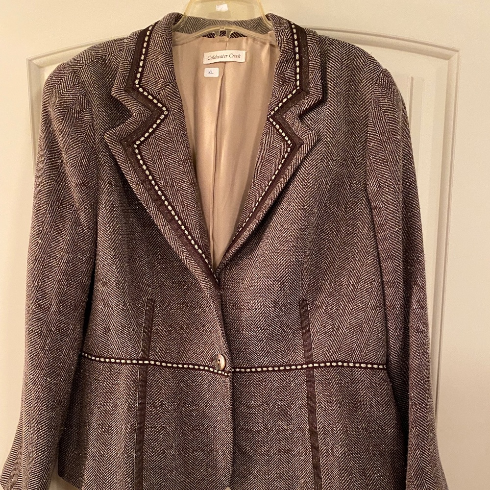 Brown jacket with gold metallic thread
